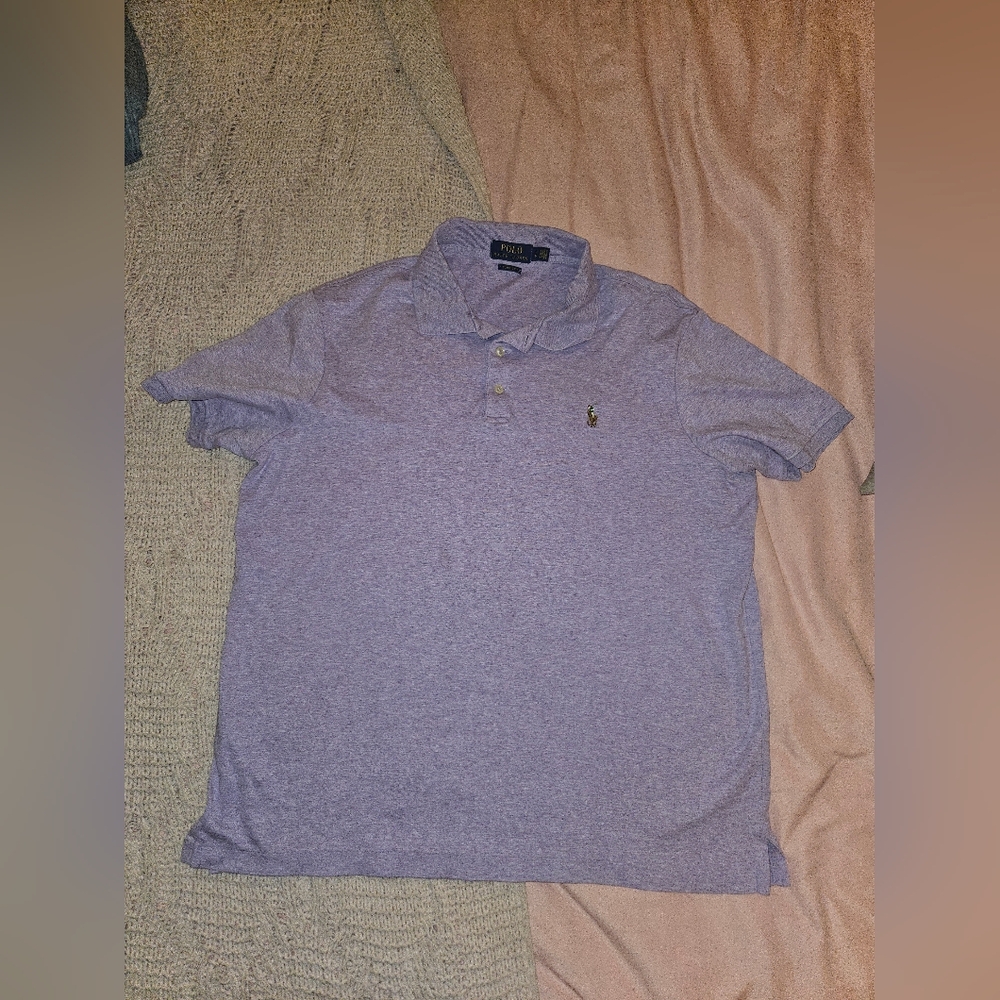 Polo by Ralph Lauren Men's Heather Lavender Polo Shirt Flesh Pony